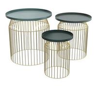 Rendez-Vous Déco Mesas auxiliares redondas de metal gris azulado y latón (set de 3) - Palombe