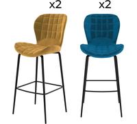 Rendez-Vous Déco Pack de 4 sillas de bar de terciopelo amarillo y azul 75 cm