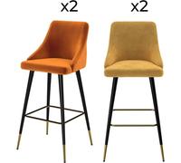 Rendez-Vous Déco Pack de 4 sillas de bar de terciopelo naranja y amarillo 77,5 cm