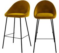 Rendez-Vous Déco Set de 2 sillas de bar de media altura en terciopelo amarillo 75 cm