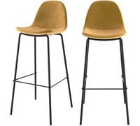 Rendez-Vous Déco Set de 2 sillas de bar de terciopelo amarillo 75 cm - Henrik
