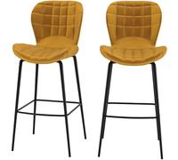 Rendez-Vous Déco Set de 2 sillas de bar de terciopelo amarillo curry 75 cm