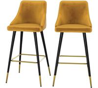 Rendez-Vous Déco Set de 2 sillas de bar de terciopelo amarillo curry 77,5 cm