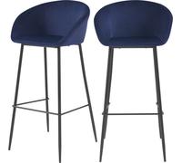 Rendez-Vous Déco Set de 2 sillas de bar de terciopelo azul 75 cm