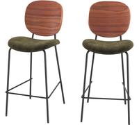 Rendez-Vous Déco Set de 2 sillas de bar de terciopelo verde kaki 65,5cm