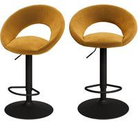 Rendez-Vous Déco Set de 2 sillas de bar en metal negro y terciopelo curry 61/76,5 cm