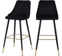 Rendez-Vous Déco Set de 2 sillas de bar en terciopelo negro 77,5 cm