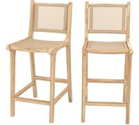 Rendez-Vous Déco Set de 2 sillas para isla central en teca y rejilla de ratán 66,5 cm