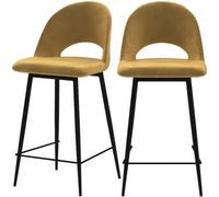 Rendez-Vous Déco Set de 2 taburetes para isla de cocina en terciopelo amarillo 65 cm - Pénélope