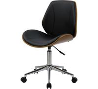 Rendez-Vous Déco Silla de oficina de madera con ruedas en PU negro