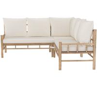 Rendez-Vous Déco Sofá esquinero de bambú de 4/5 plazas con cojines blancos
