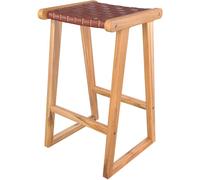 Rendez-Vous Déco Taburetes para isla de cocina de teca y cuero tejido marrón 65 cm