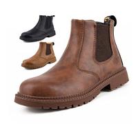RenDiuJups Botas con punta de acero for hombre y mujer, impermeables, ligeras, sin cordones, de seguridad, cómodas, for trabajos de construcción industrial.(Brown,38 EU)