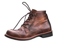 RenDiuJups Botas Moto Hombre - Botas Biker de Piel Marrón Vintage con Cordones, Zapatos Casuales, Estilo Retro, Piel Envejecida, Botas de Motociclista Resistentes(39 EU)