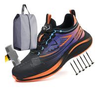 RenDiuJups Zapatillas de Trabajo Hombre Zapatos Antideslizantes con Puntera Acero Hombre, Botas Trabajo Antiperforación Anti-Aplastamiento, Ligeras Transpirables Suela Indestructible(Orange,39 EU)