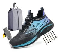 RenDiuJups Zapatillas de Trabajo Hombre Zapatos Antideslizantes con Puntera Acero Hombre, Botas Trabajo Antiperforación Anti-Aplastamiento, Ligeras Transpirables Suela Indestructible(Blue,42 EU)