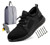 RenDiuJups Zapatos de Seguridad con Puntera de Acero para Hombre Calzado Ligero y Transpirable, Zapatillas de Trabajo para Clima Cálido Antideslizantes y Protectoras(Black,42 EU)