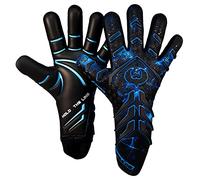 Renegade GK Apex Orion 2.0 Guantes Profesionales de Portero sin Tirantes | Empuñadura de Contacto EXT de 4 mm | Guantes de Portero de fútbol Negros y Azules (Talla 8, Juvenil-Adulto, Nivel 5.5)