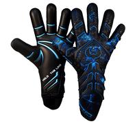 Renegade GK Apex Orion 2.0 Professional Strapless Goalie Gloves | 4mm EXT Contact Grip | Black & Blue Soccer Goalkeeper Gloves (Size 6 Youth Junior