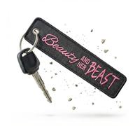 RENEGADE® Llavero de moto de tela con llavero bordado y resistente a los arañazos, 130 x 30 mm, color negro (Beauty and her Beast), Negro , 130 x 30 mm