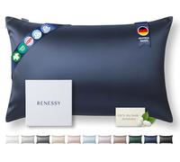 RENESSY Funda de Almohada de Seda 100% Orgánica 40x80 cm - 22 Momme Seda de Morera, Grado 6A, certificada por Oeko-Tex en Alemania - Lujo para el Cabello y la Piel, 1 Unidad (Azul Marino)