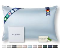 RENESSY Funda de Almohada de Seda 100% Orgánica 40x80 cm - 22 Momme Seda de Morera, Grado 6A, certificada por Oeko-Tex en Alemania - Lujo para el Cabello y la Piel, 1 Unidad (Azul Nube)