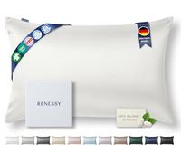 RENESSY Funda de Almohada de Seda 100% Orgánica 40x80 cm - 22 Momme Seda de Morera, Grado 6A, certificada por Oeko-Tex en Alemania - Lujo para el Cabello y la Piel, 1 Unidad (Blanco)
