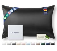 RENESSY Funda de Almohada de Seda 100% Orgánica 50x70 cm - 22 Momme Seda de Morera, Grado 6A, certificada por Oeko-Tex en Alemania - Lujo para el Cabello y la Piel, 1 Unidad (Negro)