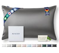 RENESSY Funda de Almohada de Seda 100% Orgánica 50x75 cm - 22 Momme Seda de Morera, Grado 6A, certificada por Oeko-Tex en Alemania - Lujo para el Cabello y la Piel, 1 Unidad (Gris Grafito)