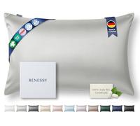 RENESSY Funda de Almohada de Seda 100% Orgánica 50x90 cm - 22 Momme Seda de Morera, Grado 6A, certificada por Oeko-Tex en Alemania - Lujo para el Cabello y la Piel, 1 Unidad (Gris Claro)