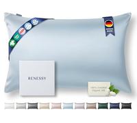 RENESSY Funda de Almohada de Seda 100% Orgánica 50x90 cm - 22 Momme Seda de Morera, Grado 6A, certificada por Oeko-Tex en Alemania - Lujo para el Cabello y la Piel, 1 Unidad (Azul Nube)