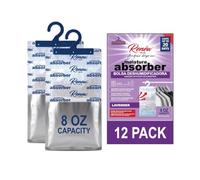 Renew The Life - Absorbentes de humedad para armario, bolsa colgante deshumidificadora, paquete de 12, 8 onzas, absorbente de humedad con aroma a lavanda, prevención de olores a humedad, no eléctrico