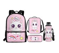 Renewold Juego de 4 mochilas para niños, bolsa de almuerzo aislada, estuche para lápices, funda para botella de agua, suministros de vuelta a la escuela, Hello Cat, Talla única, Mochilas de día