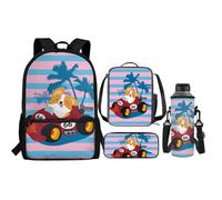 Renewold Juego de 4 mochilas para niños, bolsa de almuerzo aislada, estuche para lápices, funda para botella de agua, suministros de vuelta a la escuela, Corgi, Talla única, Mochilas de día