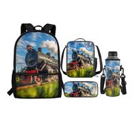 Renewold Juego de 4 mochilas para niños, bolsa de almuerzo aislada, estuche para lápices, funda para botella de agua, suministros de vuelta a la escuela, Tren, Talla única, Mochilas de día