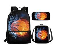 Renewold Juego de mochila escolar de 3 piezas con fiambrera, estuche para lápices, mochilas para niñas de 6 a 18 años, bolsa de almuerzo portátil, estuche multifuncional, Basketball, Talla única