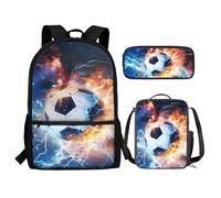 Renewold Juego de mochila escolar de 3 piezas con fiambrera, estuche para lápices, mochilas para niñas de 6 a 18 años, bolsa de almuerzo portátil, estuche multifuncional, Lightning Soccer, Talla única