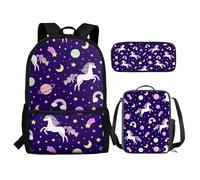 Renewold Juego de mochila escolar de 3 piezas con fiambrera, estuche para lápices, mochilas para niñas de 6 a 18 años, bolsa de almuerzo portátil, estuche multifuncional, Rainbow Horse, Talla única