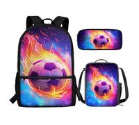 Renewold Juego de mochila escolar de 3 piezas con fiambrera, estuche para lápices, mochilas para niñas de 6 a 18 años, bolsa de almuerzo portátil, estuche multifuncional, fútbol, Talla única, Mochila
