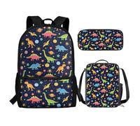 Renewold Juego de mochila escolar de 3 piezas con fiambrera, estuche para lápices, mochilas para niñas de 6 a 18 años, bolsa de almuerzo portátil, estuche multifuncional, Dinosaurios, Talla única