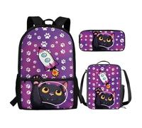 Renewold Mochila para niños, bolsa de almuerzo aislada, estuche para lápices, estuche 3 en 1, bolsa para libros, mochila escolar para el regreso a la escuela, Cat Rockets, Talla única, Mochilas de día