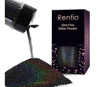 Renfio Holographic Ultra Fine Glitter Metallic Black Glitter Powder 80ml Tarro para vasos de resina, pintura de limo, arte de uñas, decoración de bricolaje, color negro láser