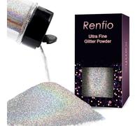 Renfio Polvo holográfico ultra fino brillo metálico plata purpurina 80 ml tarro para vasos de resina pintura limo arte uñas decoración DIY - láser plata