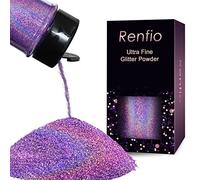 Renfio Polvo holográfico ultra fino con purpurina en polvo de resina metálica, escamas de PET con purpurina para manualidades, limo de 1.7 onzas (50 g), color morado claro con láser