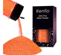 Renfio Polvo iridiscente ultra fino con purpurina fluorescente, suministros de resina fluorescente, copos de nieve, manualidades, lentejuelas, copos de epoxi, 1.7 onzas (50 g), naranja fluorescente