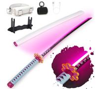 RENGENG - Espada Mitsuri iluminada, réplica de anime de plástico recargable de 101,6 cm con cinturón y soporte, espada de anime de textura original