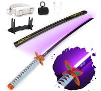 RENGENG - Espada Shinobu iluminada, réplica de anime de plástico recargable de 40 pulgadas con cinturón y soporte, espada de anime de textura original