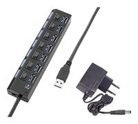 Renkforce Concentrador USB 3.2 Gen 1 (USB 3.0) conmutable Individualmente con LED de Estado y Puerto de Carga para iPad, Color Negro