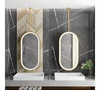 Renmlion Espejo de baño con luz LED, Espejo de tocador Regulable de 3 Colores con Luces, Espejo Ovalado Dorado para Colgar en el Techo sobre el Lavabo, Personalizable(50cmx60cm)