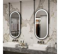 Renmlion Espejo de baño con Marco de Metal y Luces LED，Espejo de Pared con Barra para Colgar，Espejos de Maquillaje ovalados Negros，Espejos de Afeitar suspendidos para decoración del hogar(50cmx60cm)